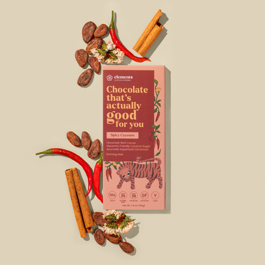 Spicy Cayenne Dark Chocolate with cinnamon heat and smooth cocoa finish