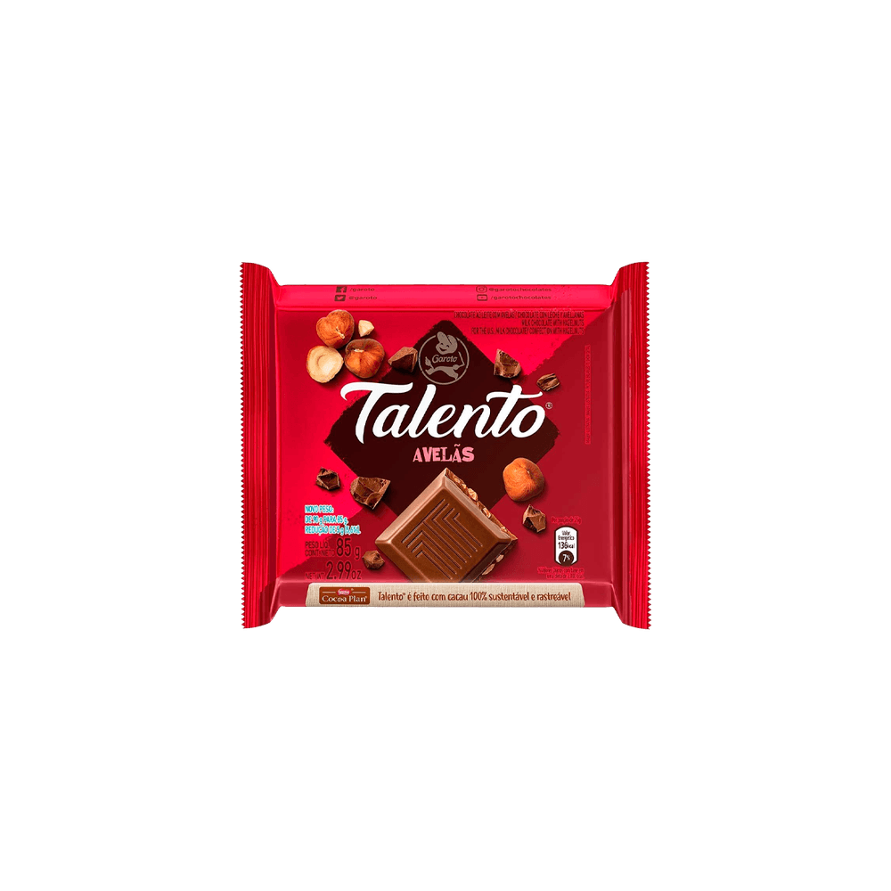 Brazilian Chocolate Talento Avelãs by Garoto – 85g Hazelnut Bar
