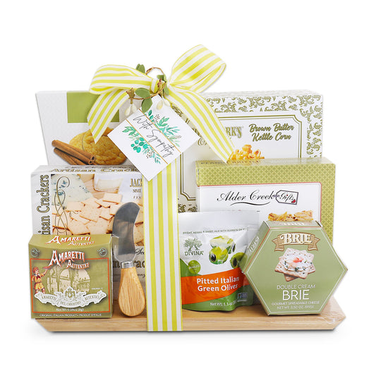 Elegant Sympathy Cutting Board Gift Basket with Savory & Sweet Treats