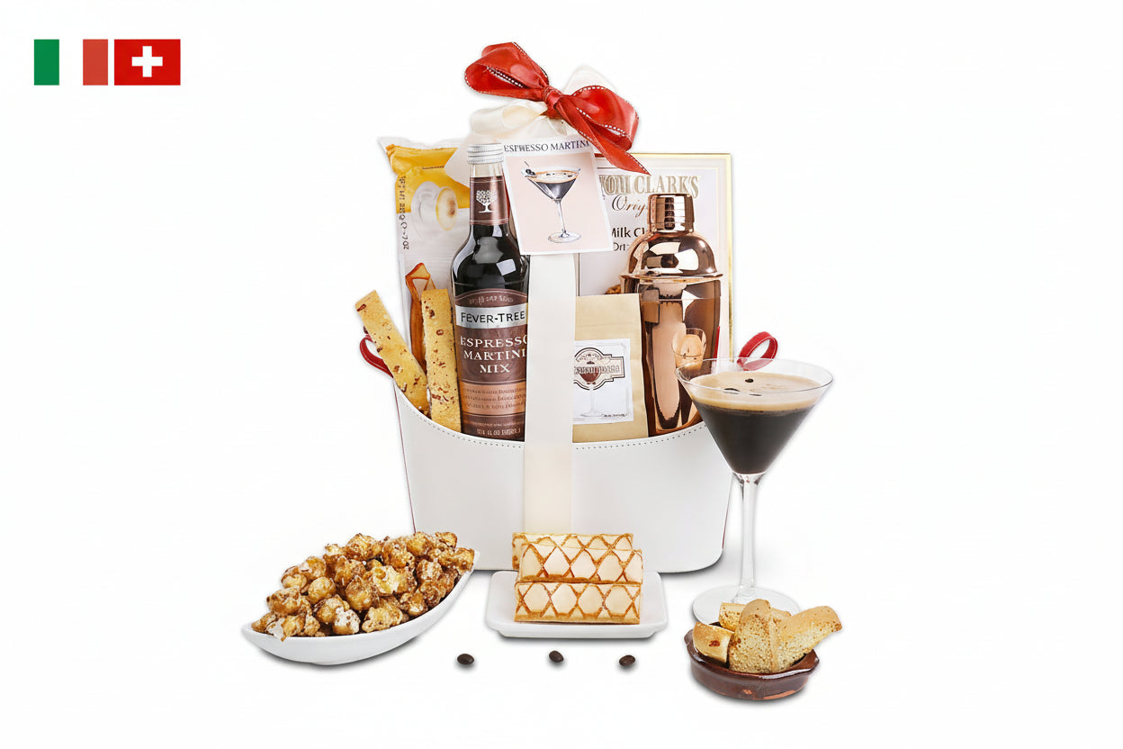 Italian Espresso Martini Gift Basket - Pastry Cookies - Popcorn and More