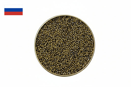 Russian Osetra Classic Caviar with firm, dark pearls and balanced fruity flavor