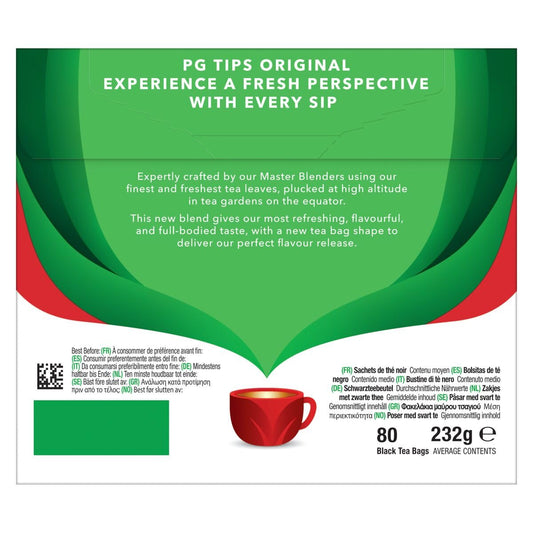 England's PG Tips Black Tea - Non-Pyramid Tea Bags - 80 Bags