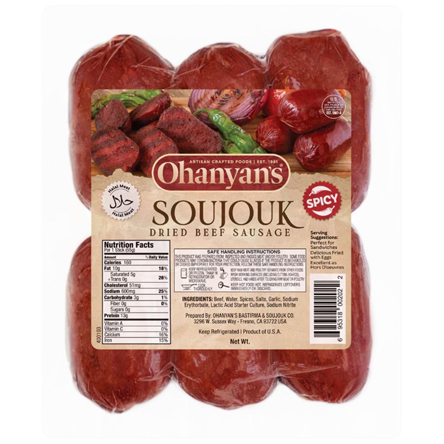 Ohanyan's Spicy Sujuk - Hot Armenian Beef Sausage | Halal Certified