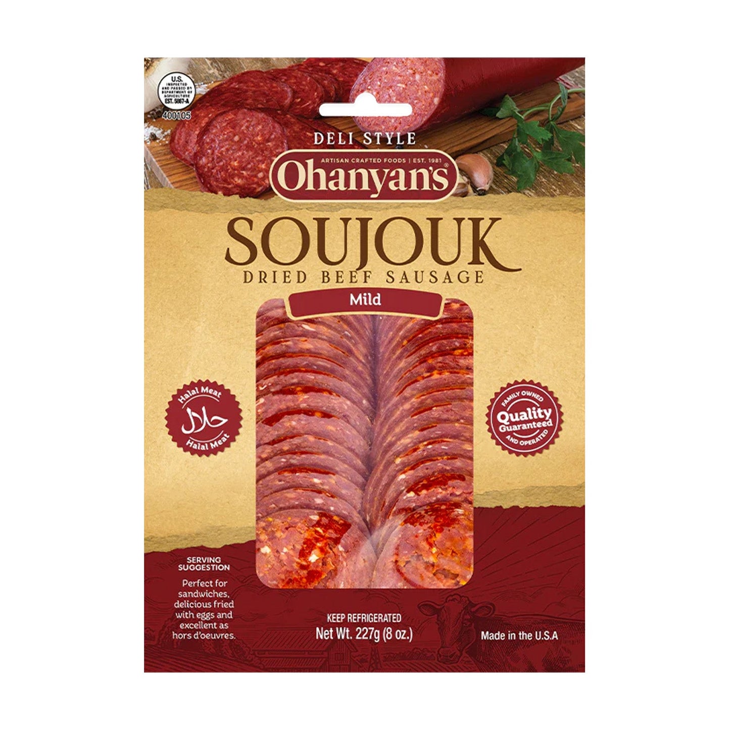 Ohanyan's Sliced Sujuk 220g - Halal Armenian Beef Sausage | Pre-Sliced