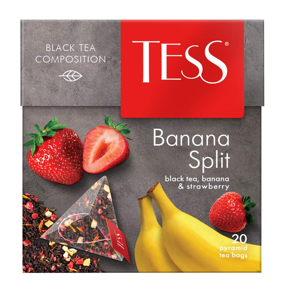 Russian Tess - Black, Banana and Strawberry Leaf Tea in 20 Pyramid Sachets - Taste The Planets