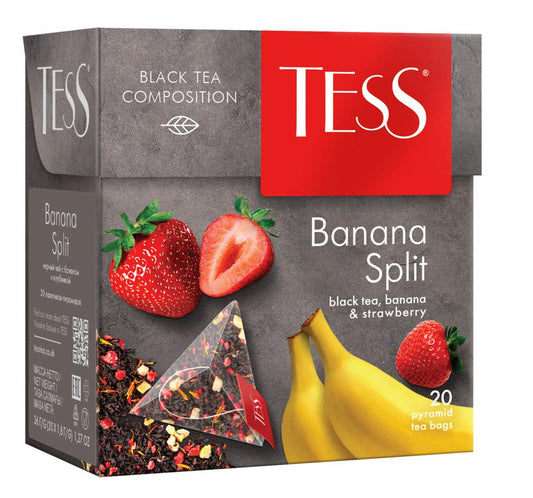 Russian Tess - Black, Banana and Strawberry Leaf Tea in 20 Pyramid Sachets | Taste The Planets