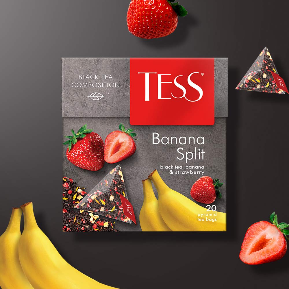 Russian Tess - Black, Banana and Strawberry Leaf Tea in 20 Pyramid Sachets - Taste The Planets