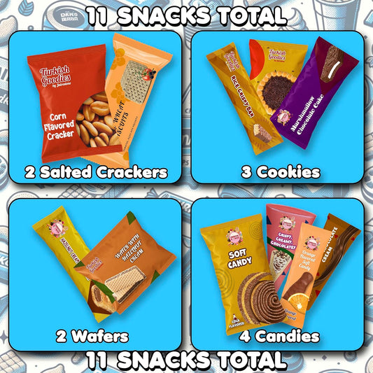 Turkish Snack Box – 11 Global Goodies | Mini Chocolates, Cookies, Marshmallows - Taste The Planets