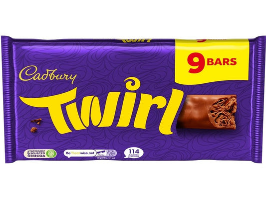 United Kingdom's Cadbury Twirl 9 - Bar Pack – Irresistibly Flaky Milk Chocolate, 193g - Taste The Planets