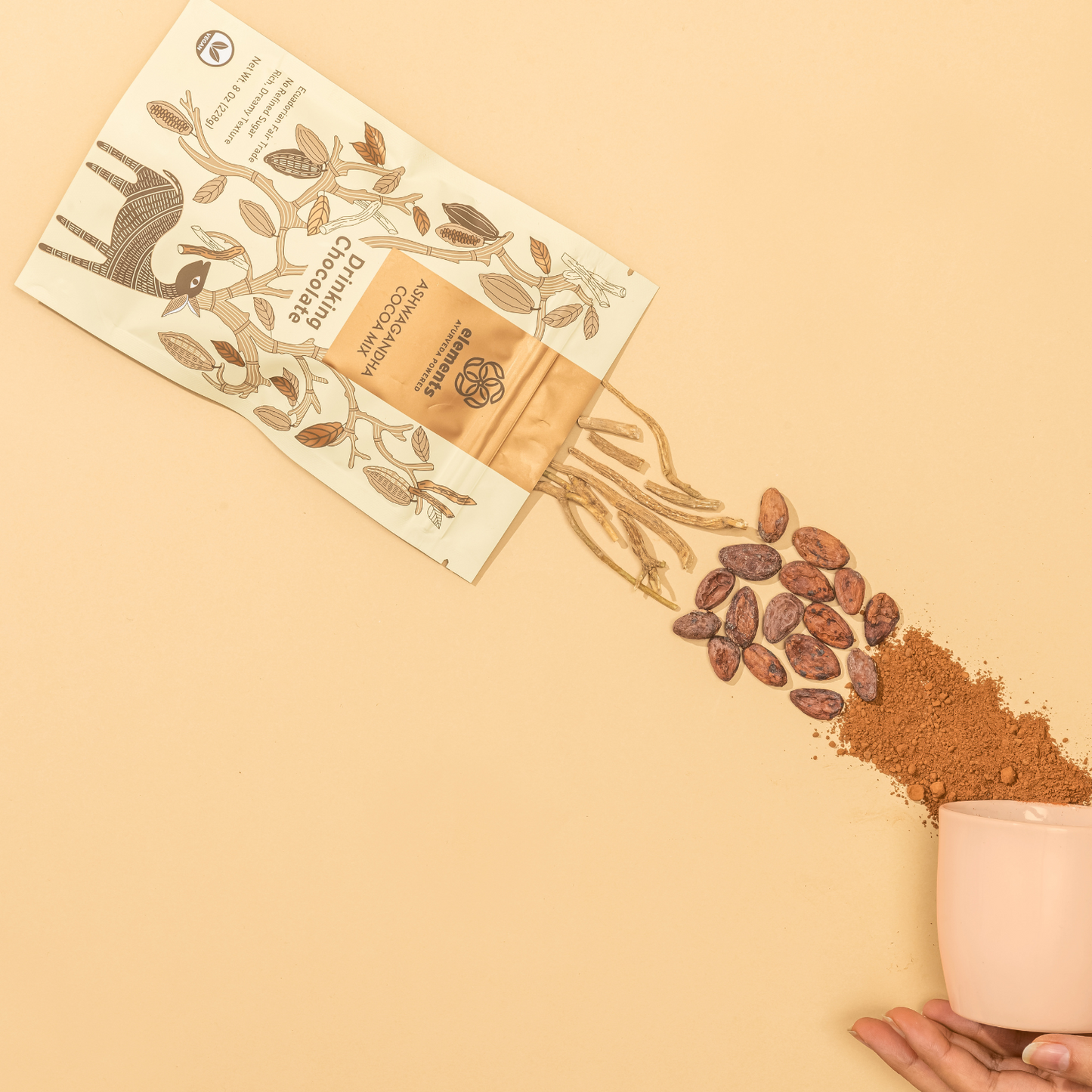 Ashwagandha Drinking Hot Chocolate with raw cacao, vegan, stress-relief blend