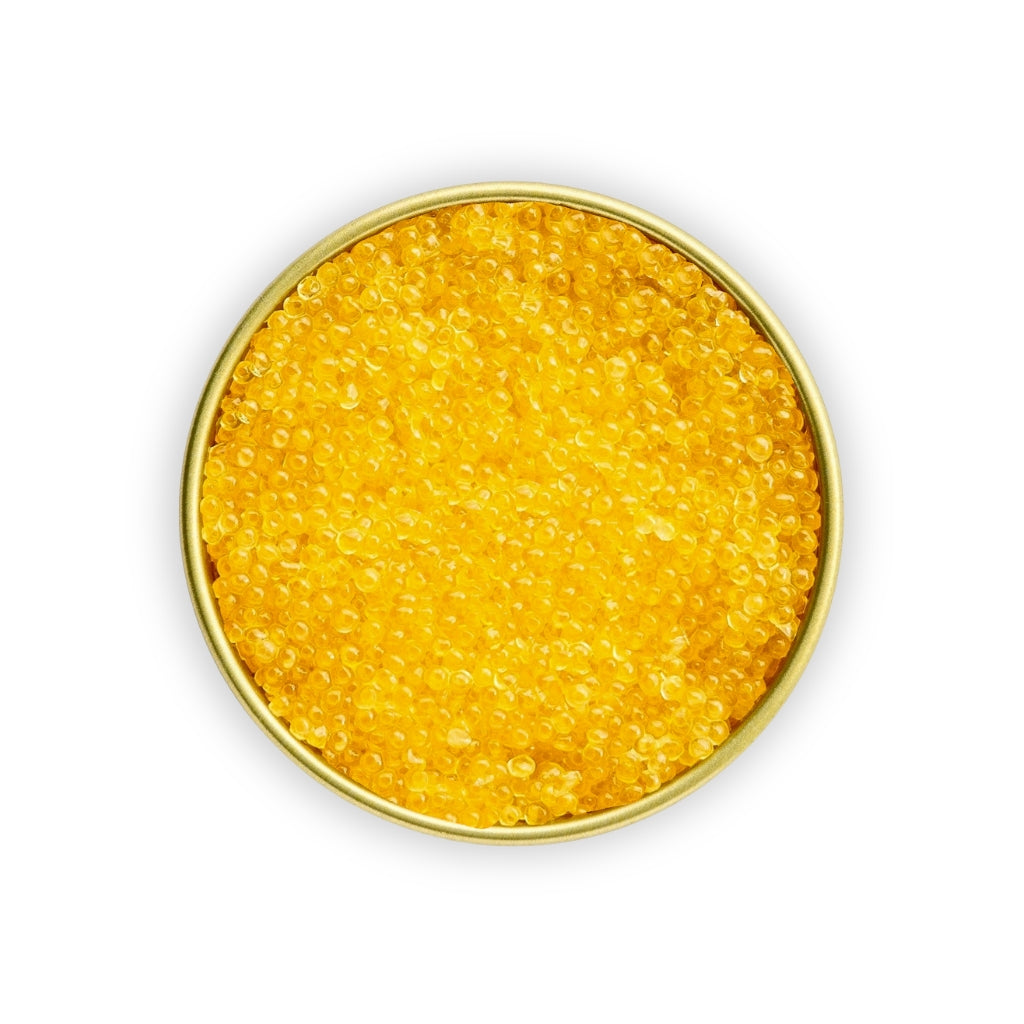 Russian Pike Roe w/ golden pearls, clean briny flavor, and crisp texture