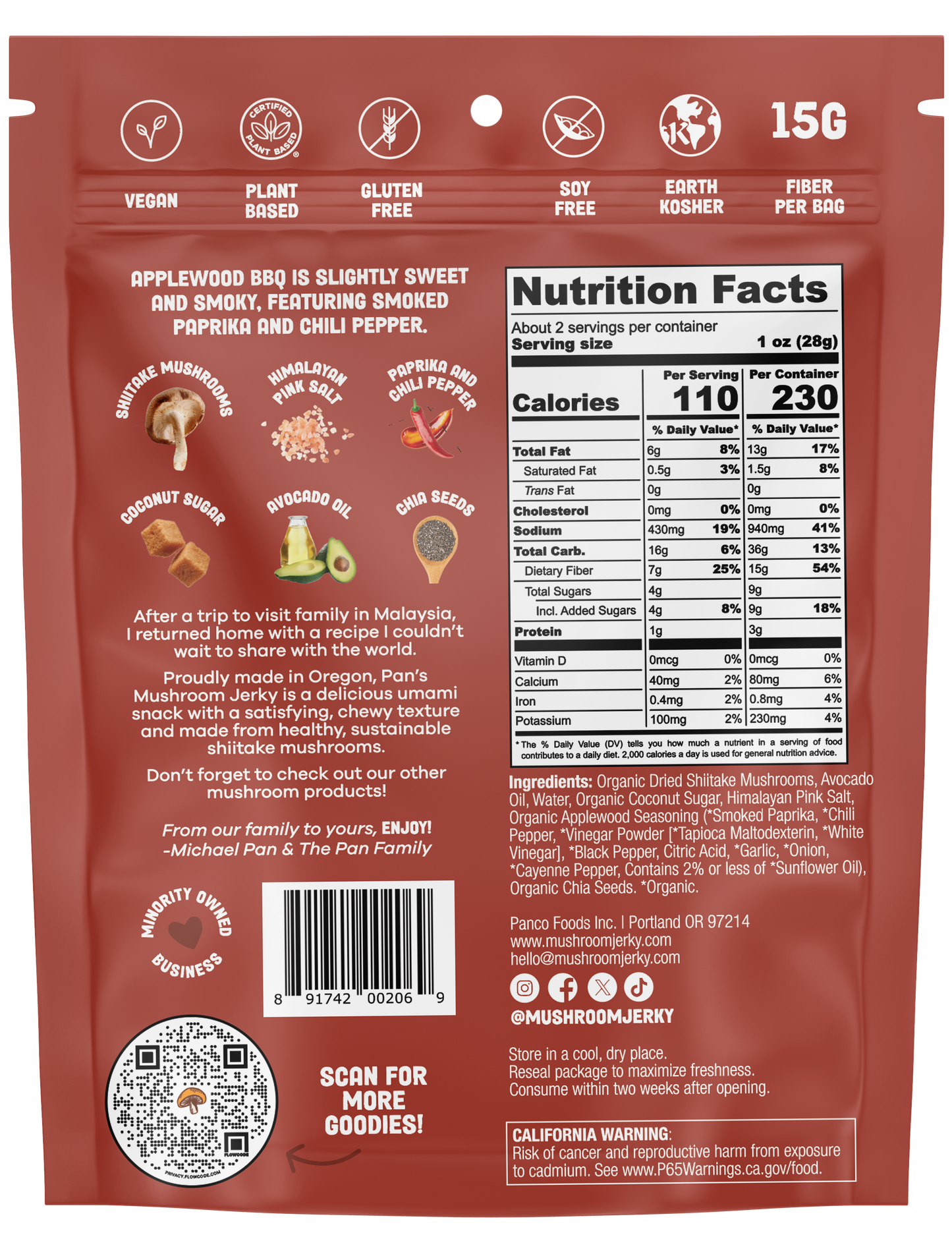 Vegan Applewood BBQ Shiitake Mushroom Jerky – Gluten-Free Snack