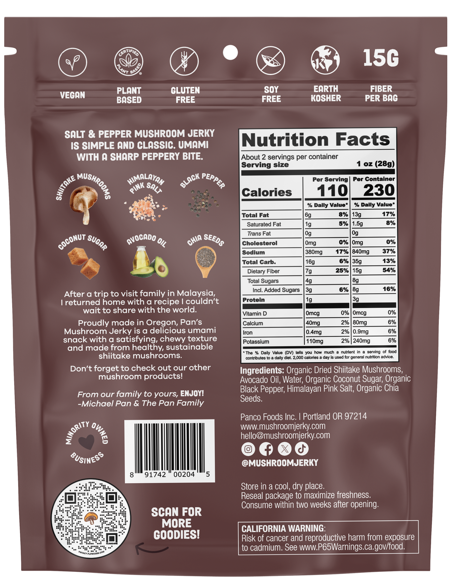 Pan’s Salt & Pepper Mushroom Jerky – Vegan, Gluten-Free, Soy-Free