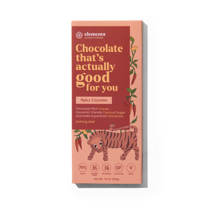 Spicy Cayenne Dark Chocolate with cinnamon heat and smooth cocoa finish