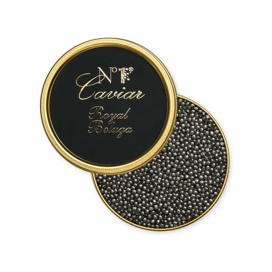 Russian Royal Beluga Caviar w/ large, creamy pearls and rich nutty flavor