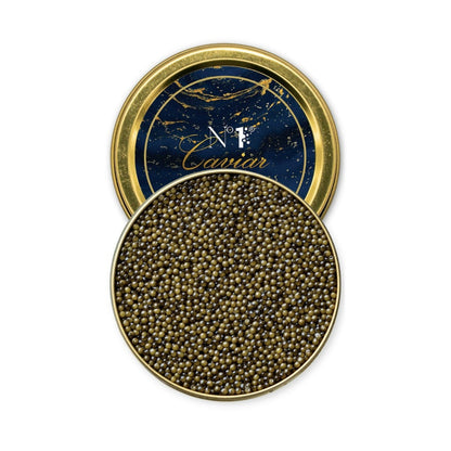 Russian Osetra Classic Caviar with firm, dark pearls and balanced fruity flavor