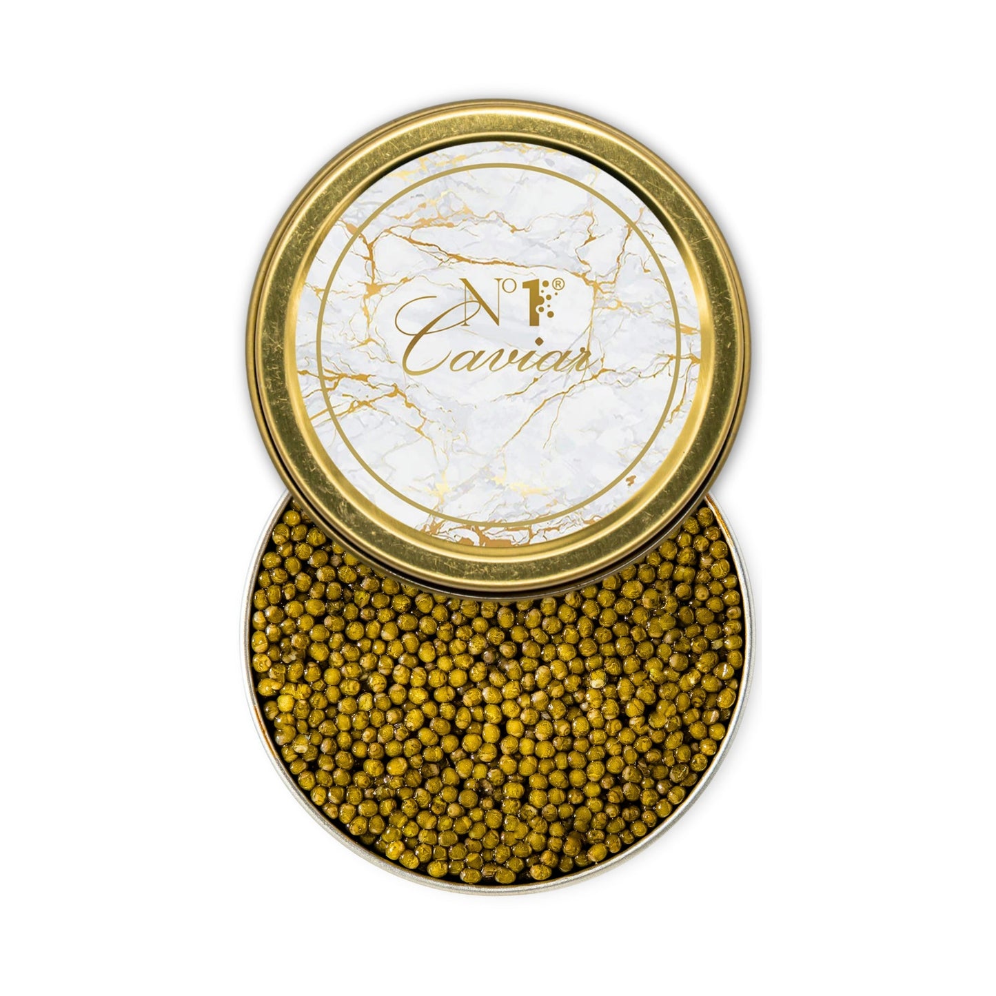 Russian Gold Osetra Caviar w/ golden pearls, creamy buttery taste, luxurious