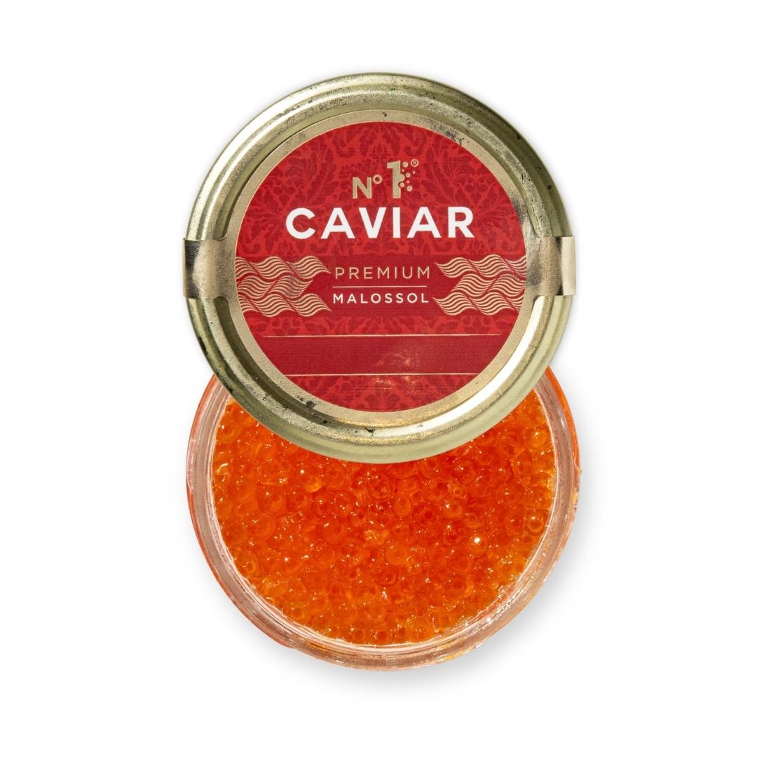 Russian Salmon Roe (Chum) with large orange pearls and rich briny flavor