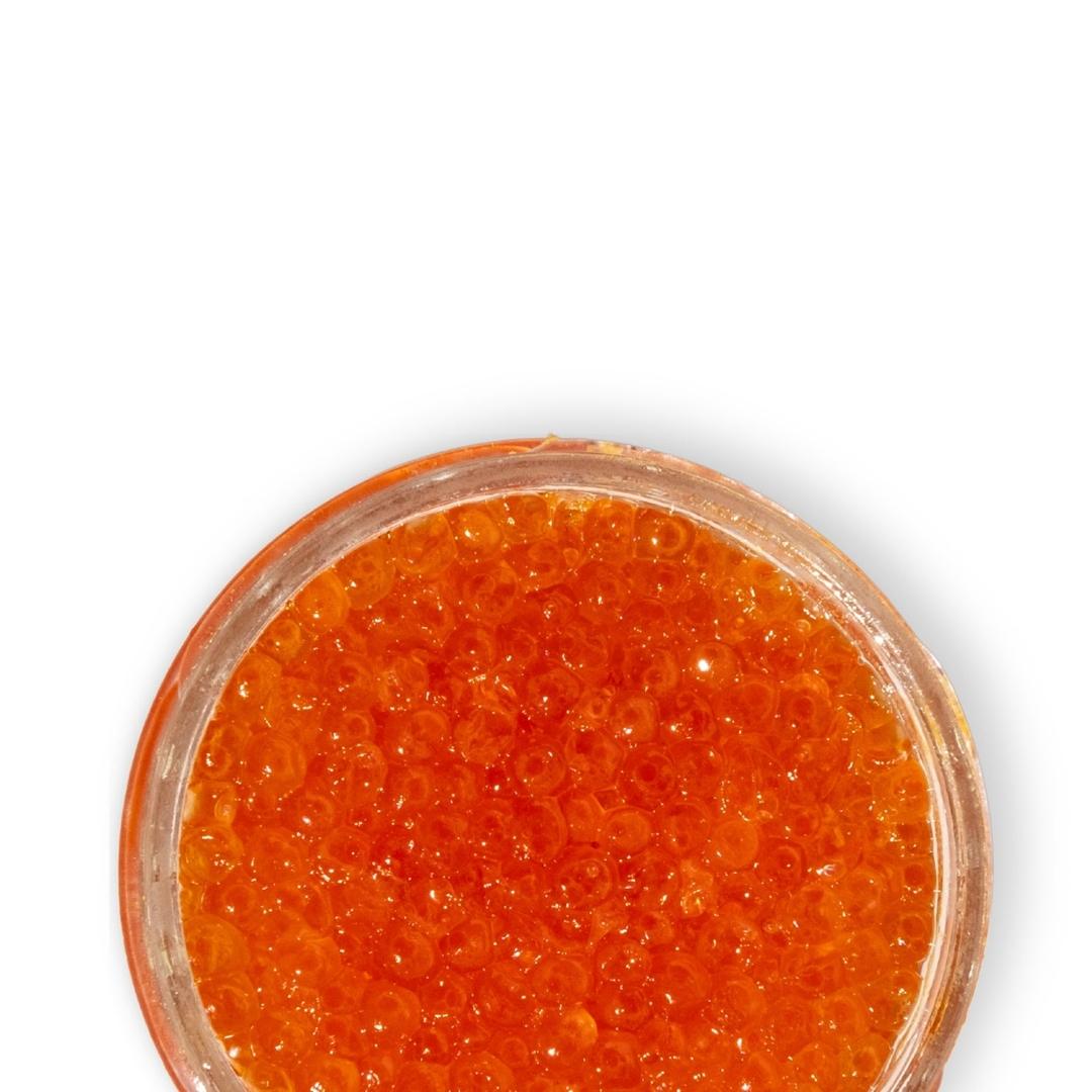 Russian Salmon Roe (Chum) with large orange pearls and rich briny flavor