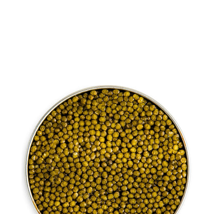 Russian Gold Osetra Caviar w/ golden pearls, creamy buttery taste, luxurious