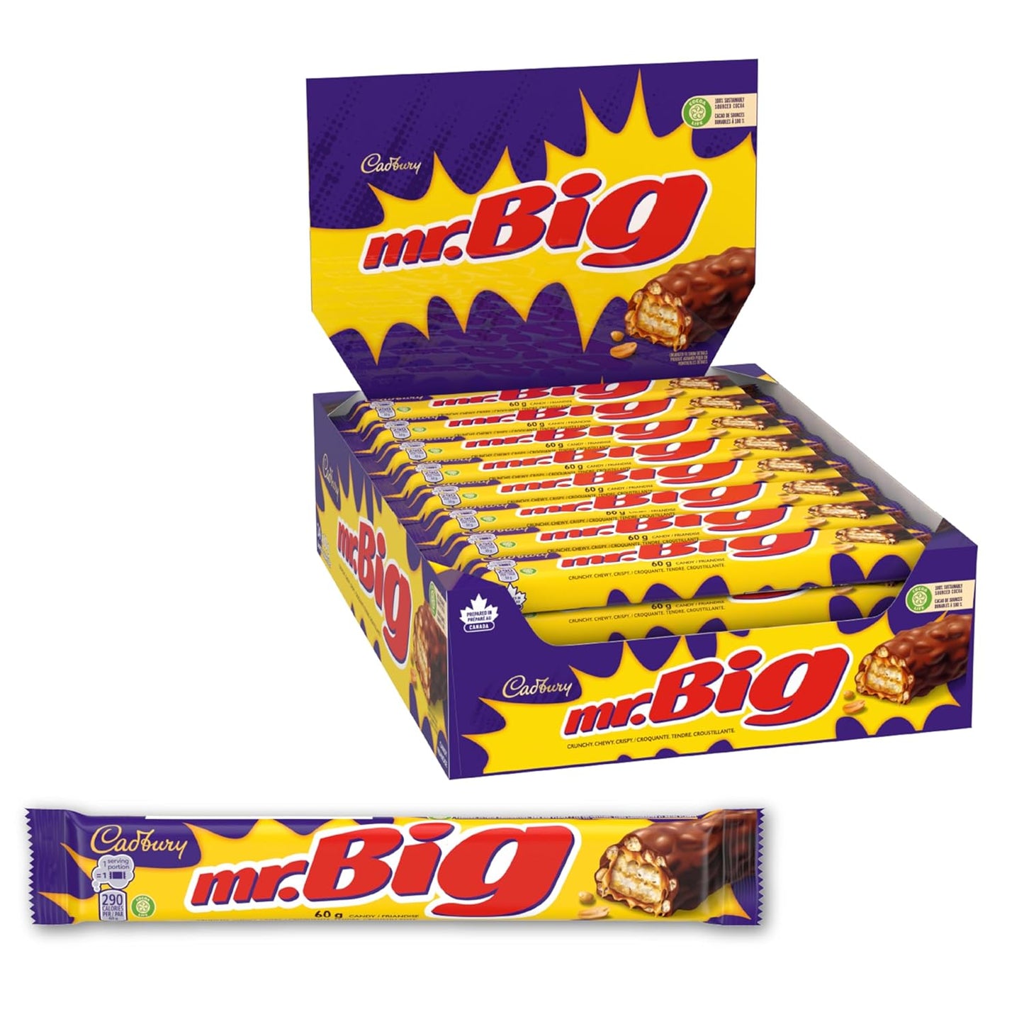 Canadian Cadbury Mr. Big Original Chocolate Bar, 60g (1ct or 24pk)