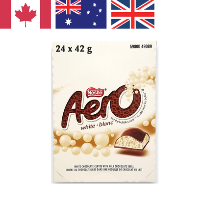 Nestle AERO White Chocolate Bars 24-Pack Box (42g) – Canadian, Australian Mix