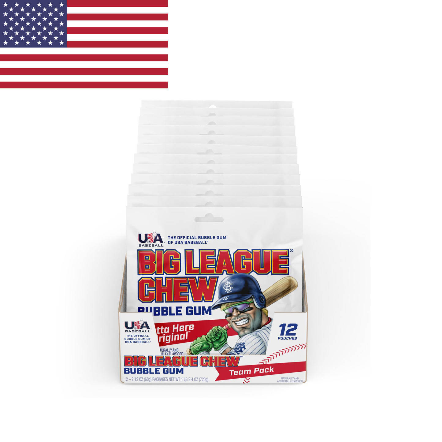 American Big League Chew Bubble Gum 12 Ct - USA Baseball Candy Packs