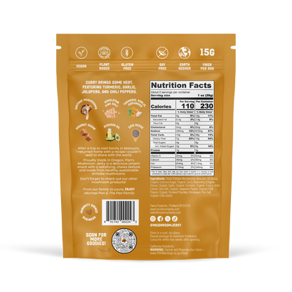 Pan’s Curry Mushroom Jerky – Vegan, Gluten-Free, Soy-Free Snack