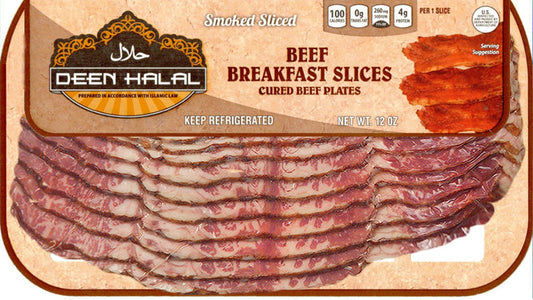 Deen Halal Beef Slices 12oz - Wood Smoked Beef Bacon Alternative