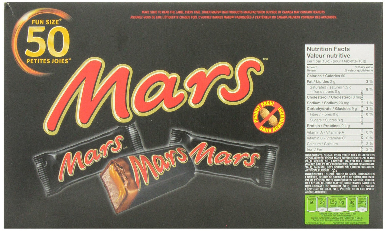English Mars Fun Size Bars 50 Pack (12.9g Each) – Peanut Free Chocolate