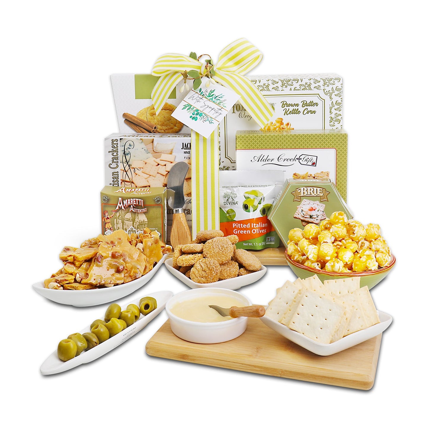 Elegant Sympathy Cutting Board Gift Basket with Savory & Sweet Treats