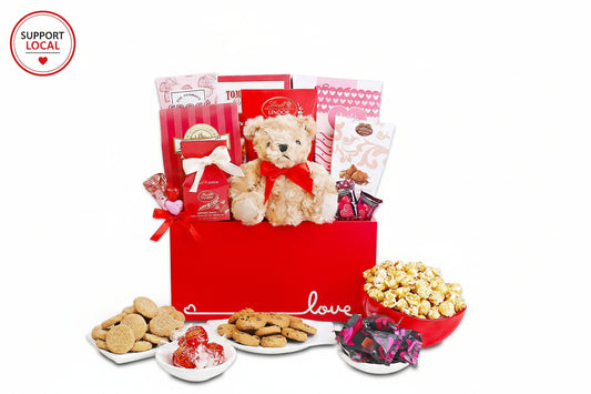 Be My Valentine Gift Basket Chocolate Cookies - Truffles - Popcorns
