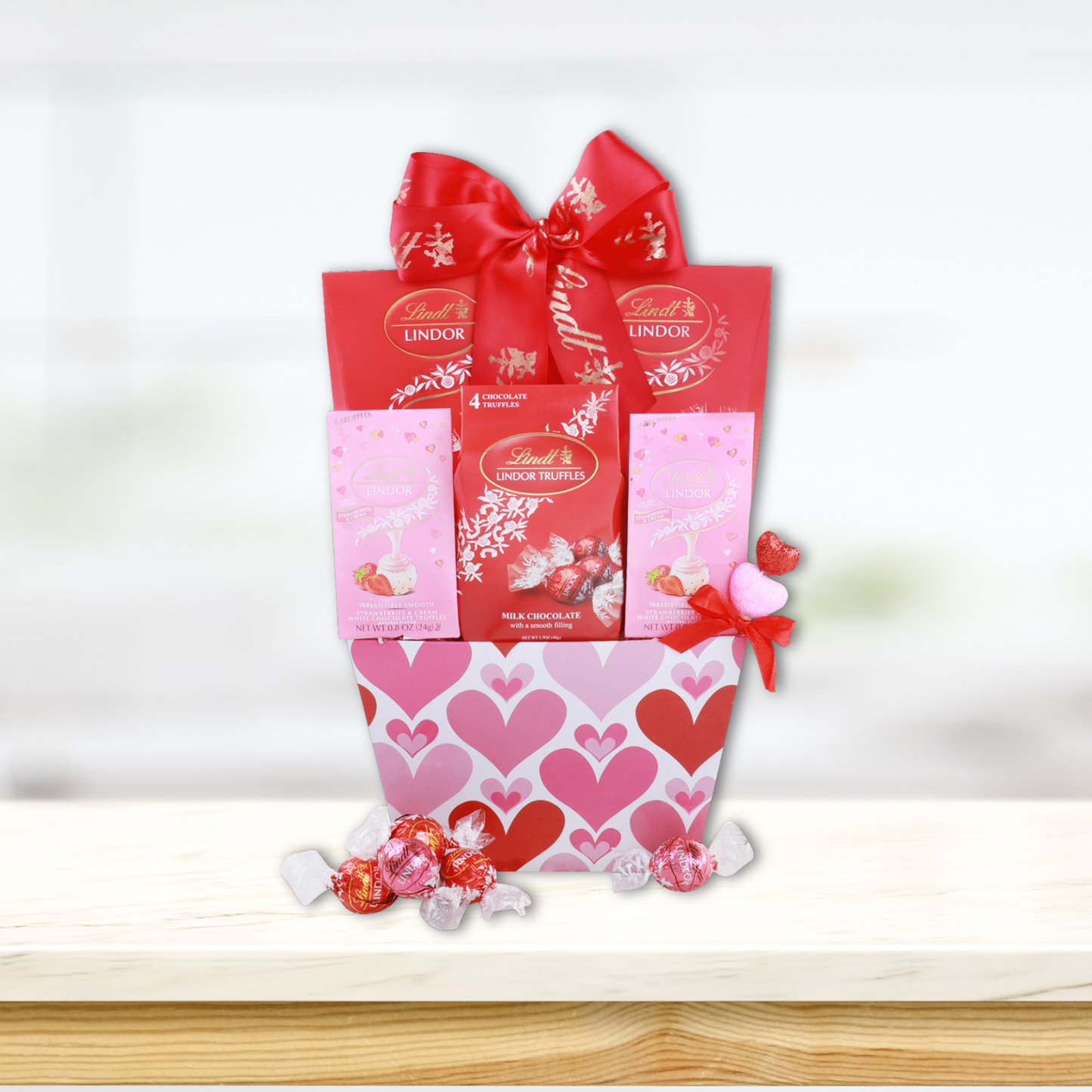 Valentine’s Lindt Chocolate Gift Basket with Truffles & Keepsake Tote