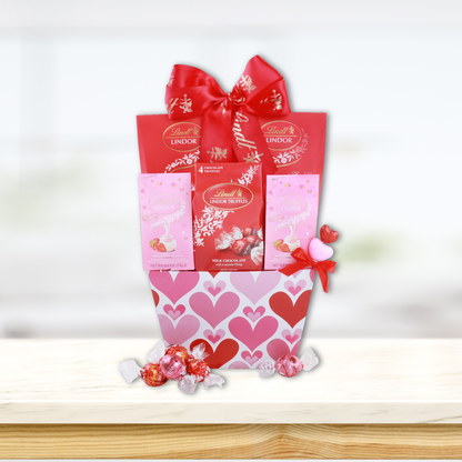 Valentine’s Lindt Chocolate Gift Basket with Truffles & Keepsake Tote