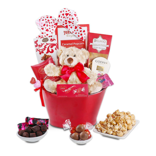 From the Heart Valentine’s Day Chocolate Gift Basket with Plush Bear