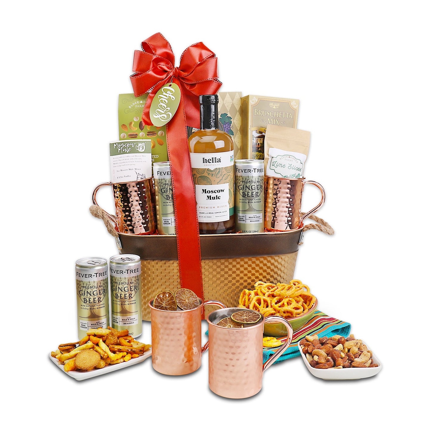 Moscow Mule Gift Set – Copper Mugs, Mixer & Savory Snacks Included