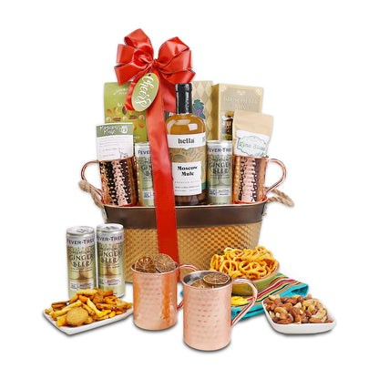 Moscow Mule Gift Set – Copper Mugs, Mixer & Savory Snacks Included