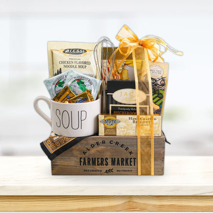 Get Well Soon Gift Tray – Soup Mug, Gourmet Treats & Comfort Foods