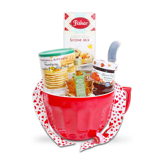 Alder Creek Breakfast Gift – Scone & Pancake Mix with Red Mixing Bowl