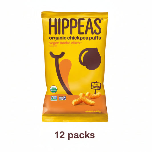 HIPPEAS Organic Chickpea Puffs Nacho - 12 Pack (4 oz Each) Vegan Protein Snack