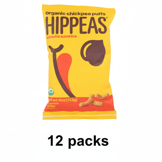 HIPPEAS Organic Chickpea Puffs Sriracha - 12 Pack (4 oz Each) Vegan Protein Snack