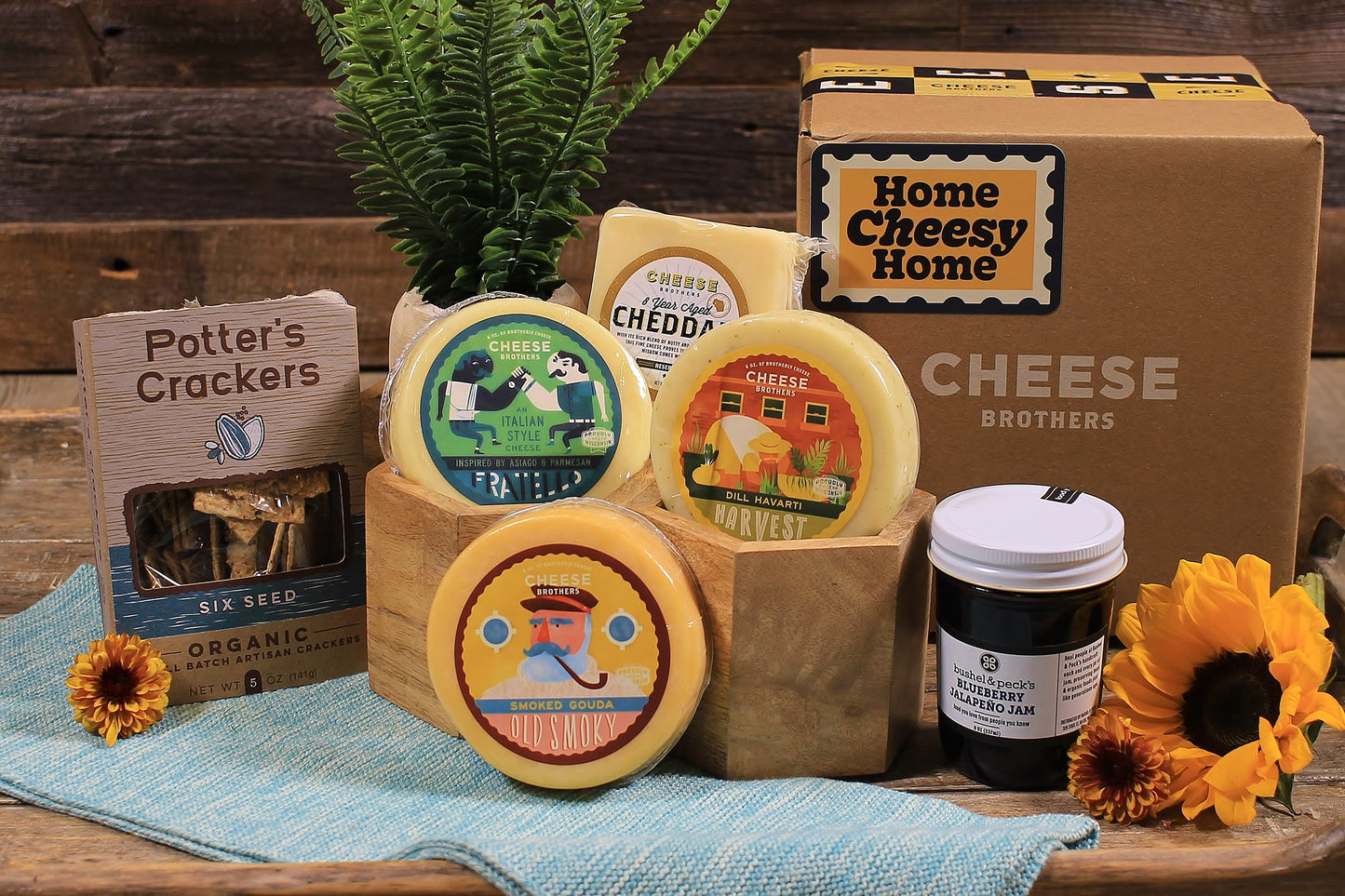 Housewarming Gift Basket - Wisconsin Cheese, Crackers & Blueberry Jalapeño Jam