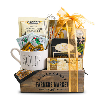 Get Well Soon Gift Tray – Soup Mug, Gourmet Treats & Comfort Foods