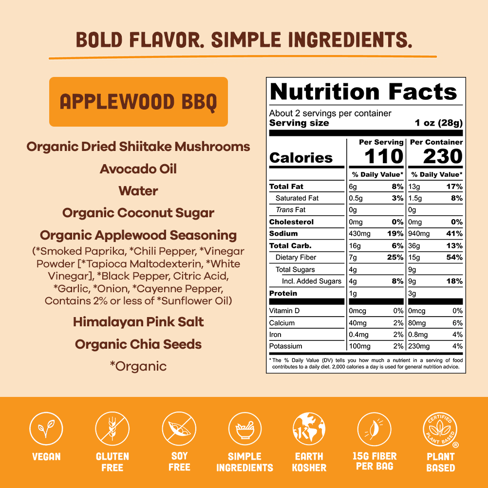 Vegan Applewood BBQ Shiitake Mushroom Jerky – Gluten-Free Snack