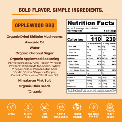 Vegan Applewood BBQ Shiitake Mushroom Jerky – Gluten-Free Snack