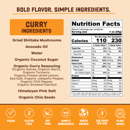 Pan’s Curry Mushroom Jerky – Vegan, Gluten-Free, Soy-Free Snack