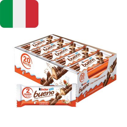 Italian Kinder Bueno Milk Chocolate Hazelnut Cream 20 Packs - Family Size Box