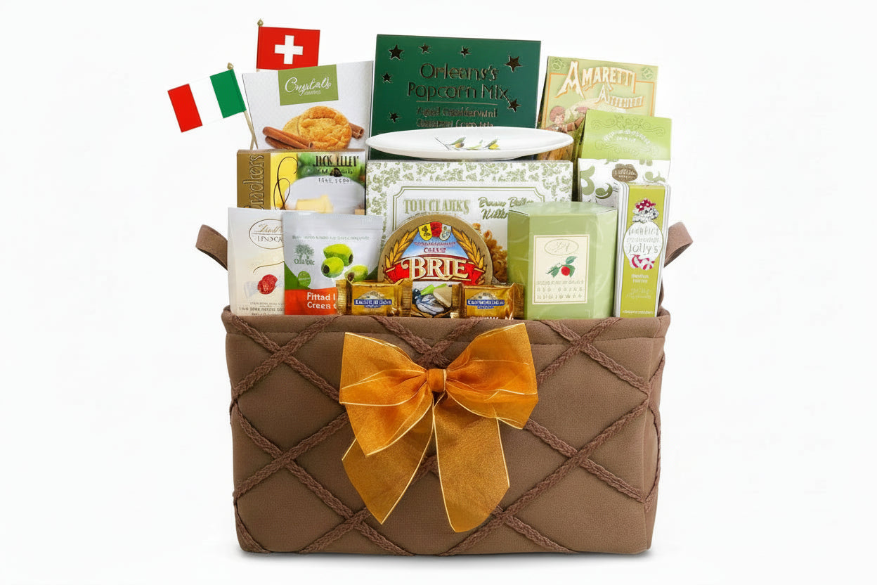 Italian and Swiss The Ambassador Gift Basket Olives - Chocolates Truffles - Apricots 