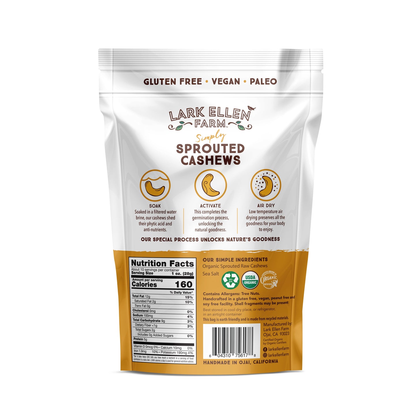 Organic Sprouted Cashews – Lightly Salted, Vegan, Gluten-Free Snack