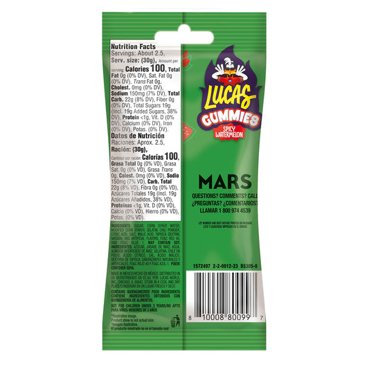 Mexican Lucas Spicy Gummies Watermelon Flavored 12 pack Box, 29.6OZ